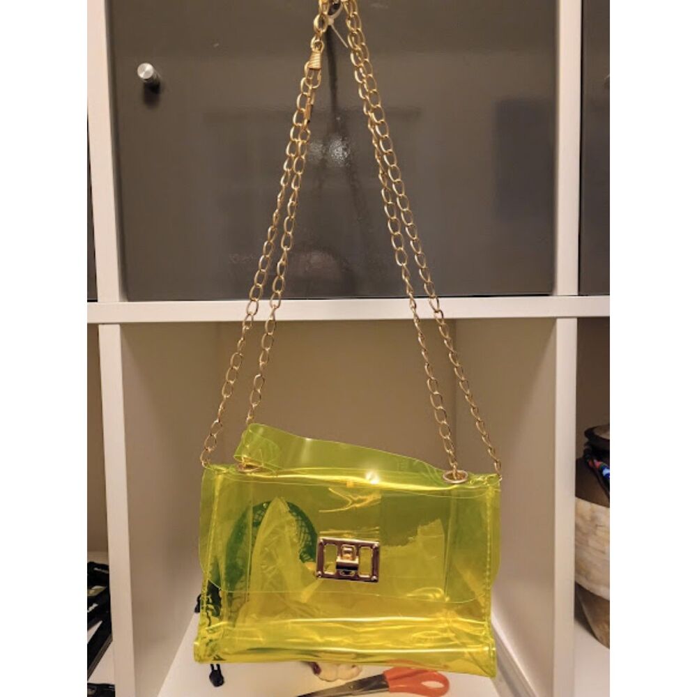 Fluorescent green bag with gold chain
